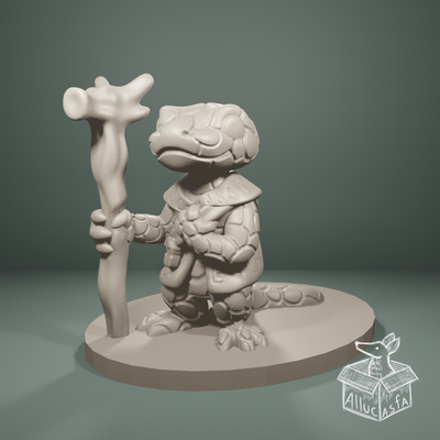 gecko adventurer stone tribe game rock gem jewel rpg miniature tabletop character lizard salamander wanderer traveler 3d print model - Mito3D