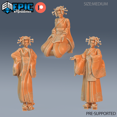 geisha set dnd miniature tabletop miniatures gaming monster 3d model rpg dndminis stl zfile game epic-miniatures dndminiatures 3dprint 3dminiature printedminis 3dprinting dungeon fantasy roleplaying dragon warrior undead pre-supported 3d print model - Mito3D