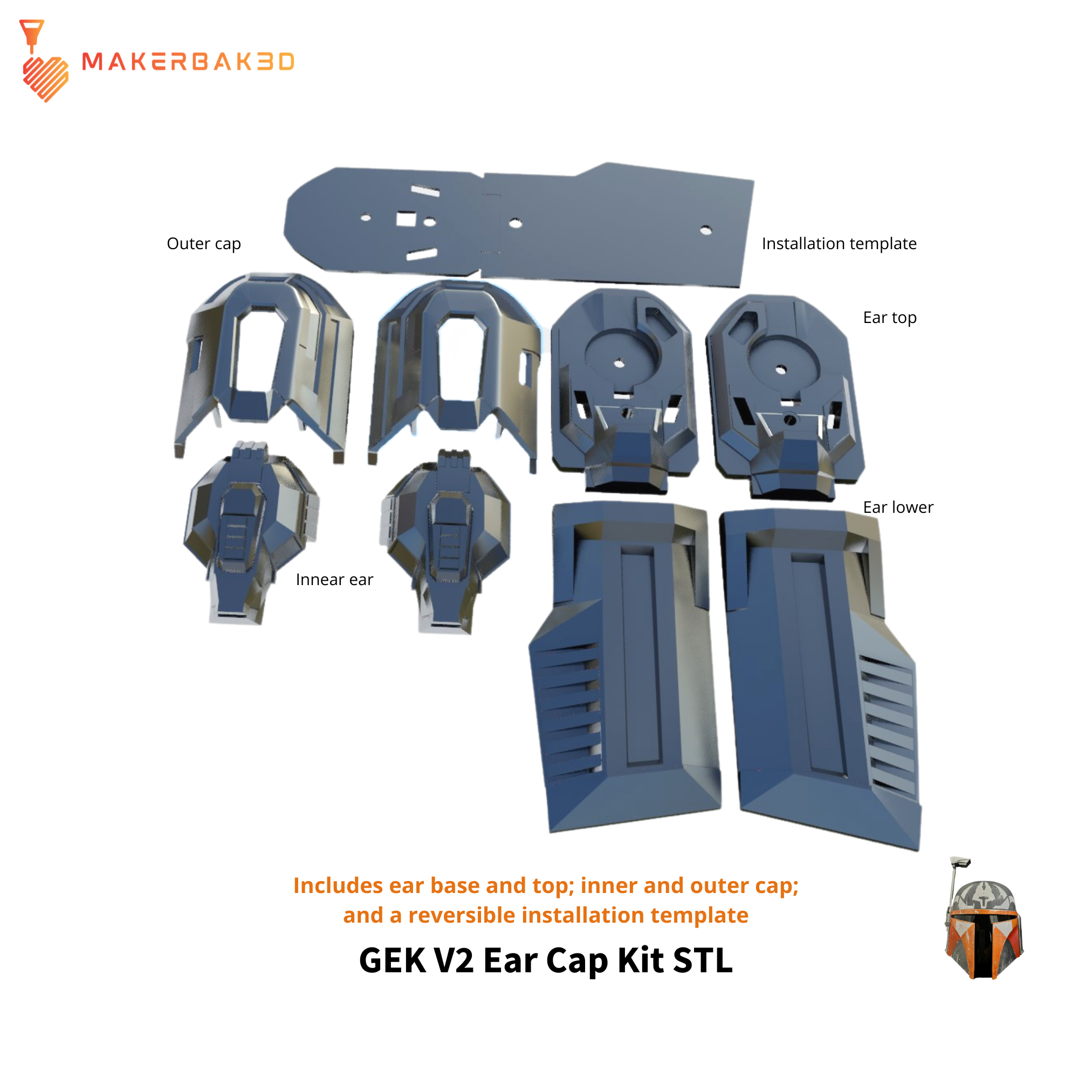 gek v2 helmet ear kit stl mandalorian earcap gunny accessory mod cap 3D print model - Mito3D