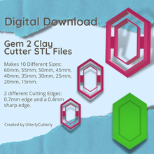 Juwel 2 Lehm Cutter Kristall stl Digital Datei download 10 Größen Versionen Ohrring Polymer 3d print model - Mito3D