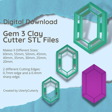 Juwel 3 Lehm Cutter Kristall stl Digital Datei download 9 Größen 2 Versionen Ohrring Polymer 3d print model - Mito3D