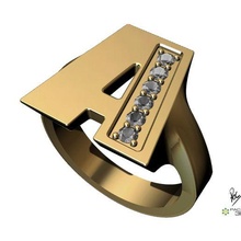 gemstone stamp jewelry letter seal ring signet a with initial brilliant and rhinestones 3d print model - Mito3D