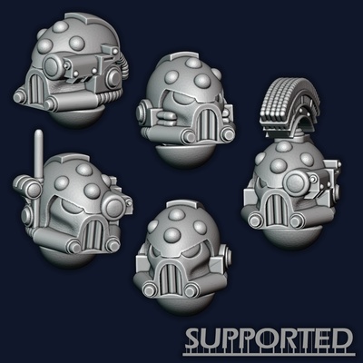 gen5 schism space knights - helmets pre-supported 32mm 28mm wargame wargaming tabletop boardgame miniature war bits heads kitbash infantry marines soldier power armour mk5 mkvi studlover heresy 3d print model - Mito3D