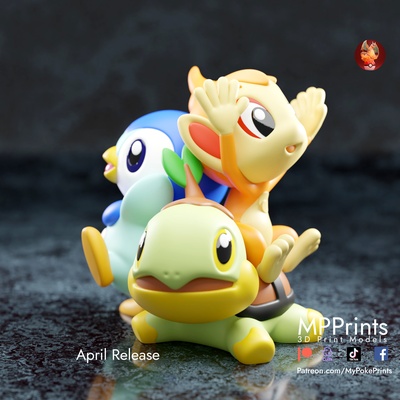 gen 4 starter statue - presupported multimaterial art pikachu piplup turtwig chimchar bulbasaur squirtle eevee umbreon mewtwo mew snapprint irnkman mypokeprint dragon gengar charmander charizard 3d print model - Mito3D