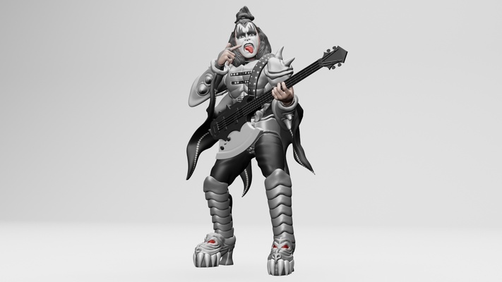 gen simmons kuss 3dprinting miniatur zahl action figur tommy thayer paul stanley eric sänger metall felsen band design musik haar gesicht kopf piss armee schwer glanz 3d print model - Mito3D