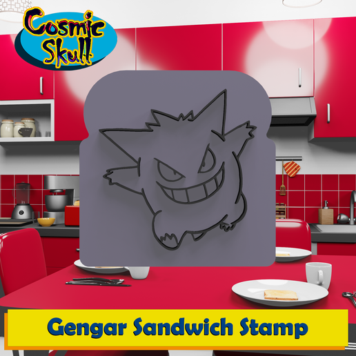 gengar sandwich stamp pokemon ghost gastly haunter mega gigantamax bread kitchen tool decoration gift functional 3D print model - Mito3D