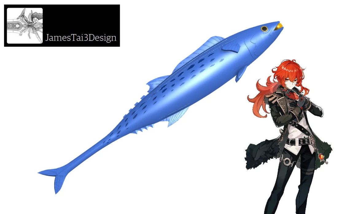 Genshin impacto luxuoso sea lord 3d modelo stl Arquivo Claymore cosplay suporte peixe espada 3D print model - Mito3D
