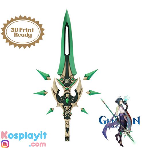 genshin impatto primordiale giada winged spear digitale 3d modello file stampa cosplay xiao lancia gioco 3D print model - Mito3D