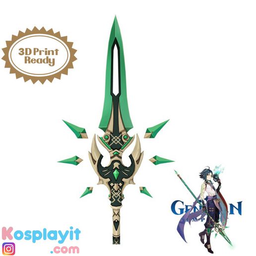 genshin impatto primordiale giada winged spear digitale 3d modello file stampa cosplay xiao lancia gioco primoridialjadewingedspear 3D print model - Mito3D