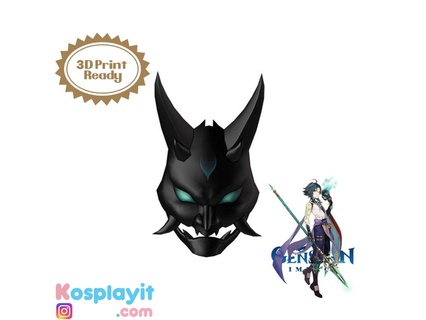 genshin impatto xiao demone maschera digitale 3d modello Stampa ready stampa cosplay puntello xiaomask xiaogenshin genshinprop 3d print model - Mito3D