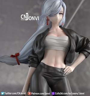 genshin impacto shenhe anime estatua personas belleza niña cuero pantalones 3d print model - Mito3D