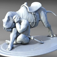 douce bête art le guerrier statuette dynosaur rex 3dprint fantasy 3d print model - Mito3D