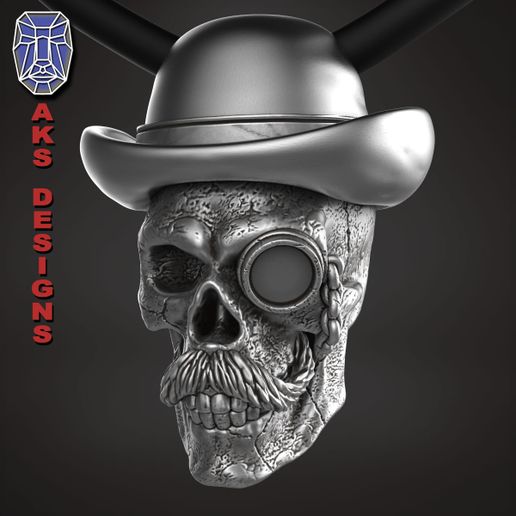 gentlemen skull 1 pendant jewelry jewel jewellery biker gang club riders punk fancy jewelri rings hat magician cap mustache cowboy glass chain waistcoat pendants 3D print model - Mito3D