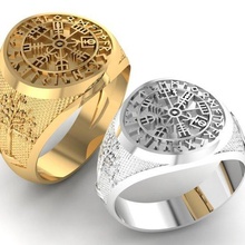 senhores anel islandês bússola viking runas símbolo jóias masculino sinete joalheria imprimível homens exclusivo ouro jóia árvore vida argolas 3d print model - Mito3D