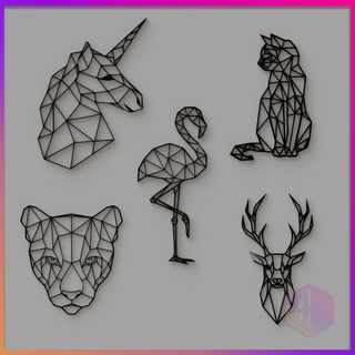 geometric animals pack 2 unicorn cat puma deer flamenco wall home office 3d print model - Mito3D