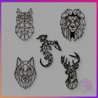 geometric animals pack owl deer wolf lion dragon wall home office 3d print model - Mito3D