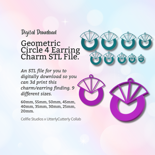 geometric circle 4 earring charm stl file - digital download -9 sizes- necklace keyring modern design Jewelry bezel finding jewellery jewelry resin flower making mold boho chick fashion 3d print model - Mito3D