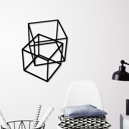 géométrique cubes mur art cube vivant chambre décoration décor 2d 3d impression intérieur silhouette optique illusion 3D print model - Mito3D