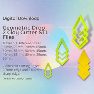 geometric drop 2 clay cutter - stl digital file download- 13 sizes versions earring polymer embossed hexagon utterlycutterly utterly cutterly cookie fondant organic shape indie fashion 3d print model - Mito3D