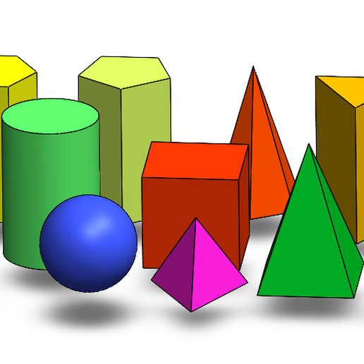 geométrico figuras 3d sólido figura geometria three dimensional prismas pirâmide cilindro tetraedro esfera 3D print model - Mito3D