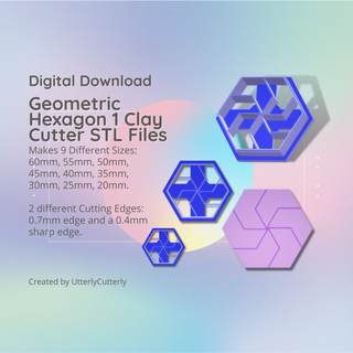 geometric hexagon 1 clay cutter - stl digital file download- 9 sizes 2 earring versions cookie polymer embossed utterlycutterly utterly cutterly fondant organic shape indie fashion 3d print model - Mito3D