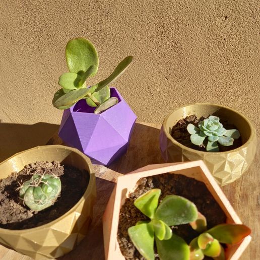 geometric pots pack pot planter lowpoly 3D print model - Mito3D