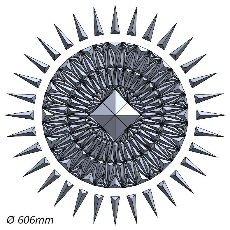 geométrico Sonne arte pla kunst mural imagem matemático dekoration stl parede decoração triângulos Sol piramide 3D print model - Mito3D
