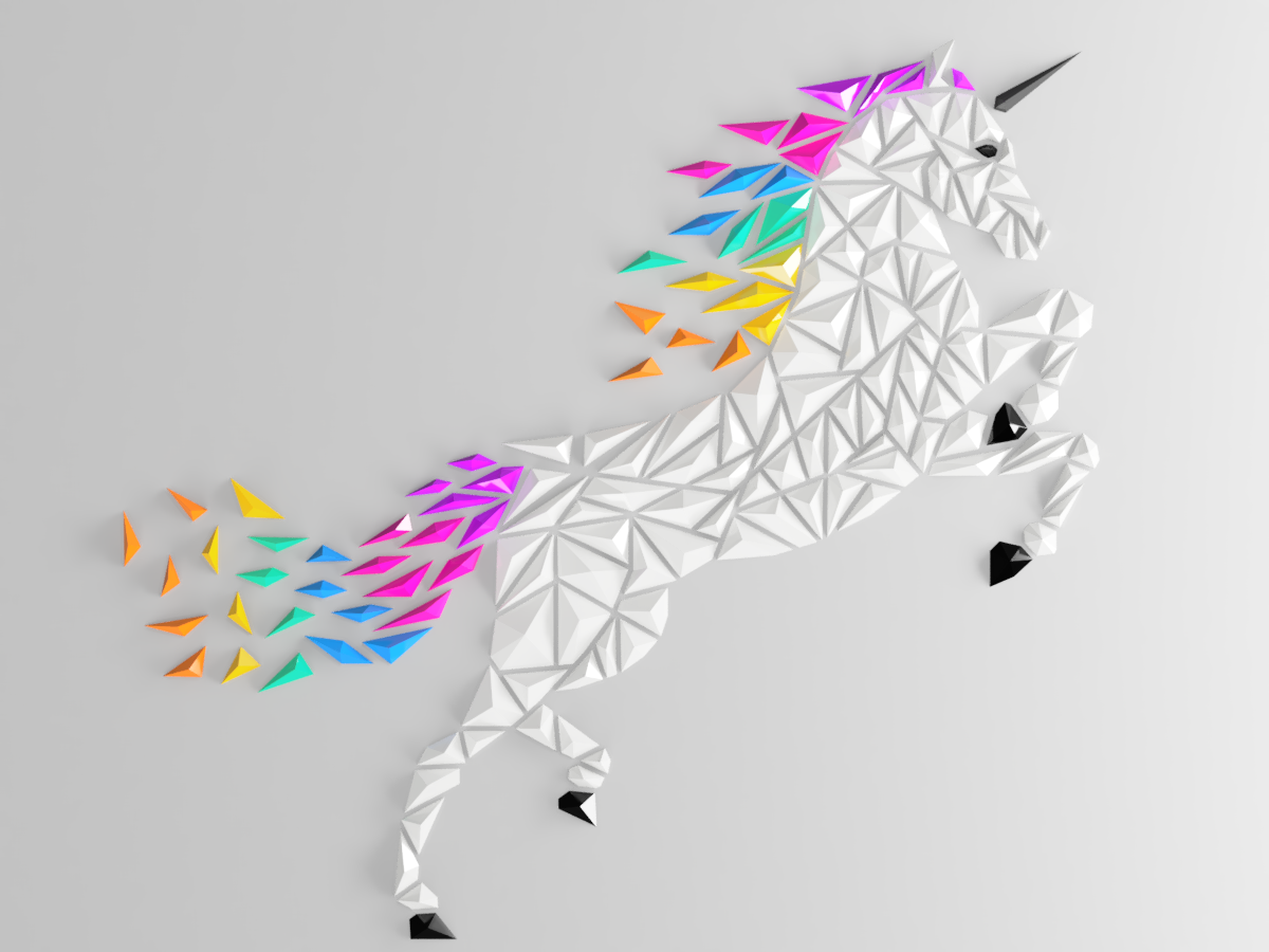 geometric unicorn wall art licorne 2dart 2d animal decor decoration geometry home low poly lowpoly puzzle sculpture triangle wallart 3D print model - Mito3D