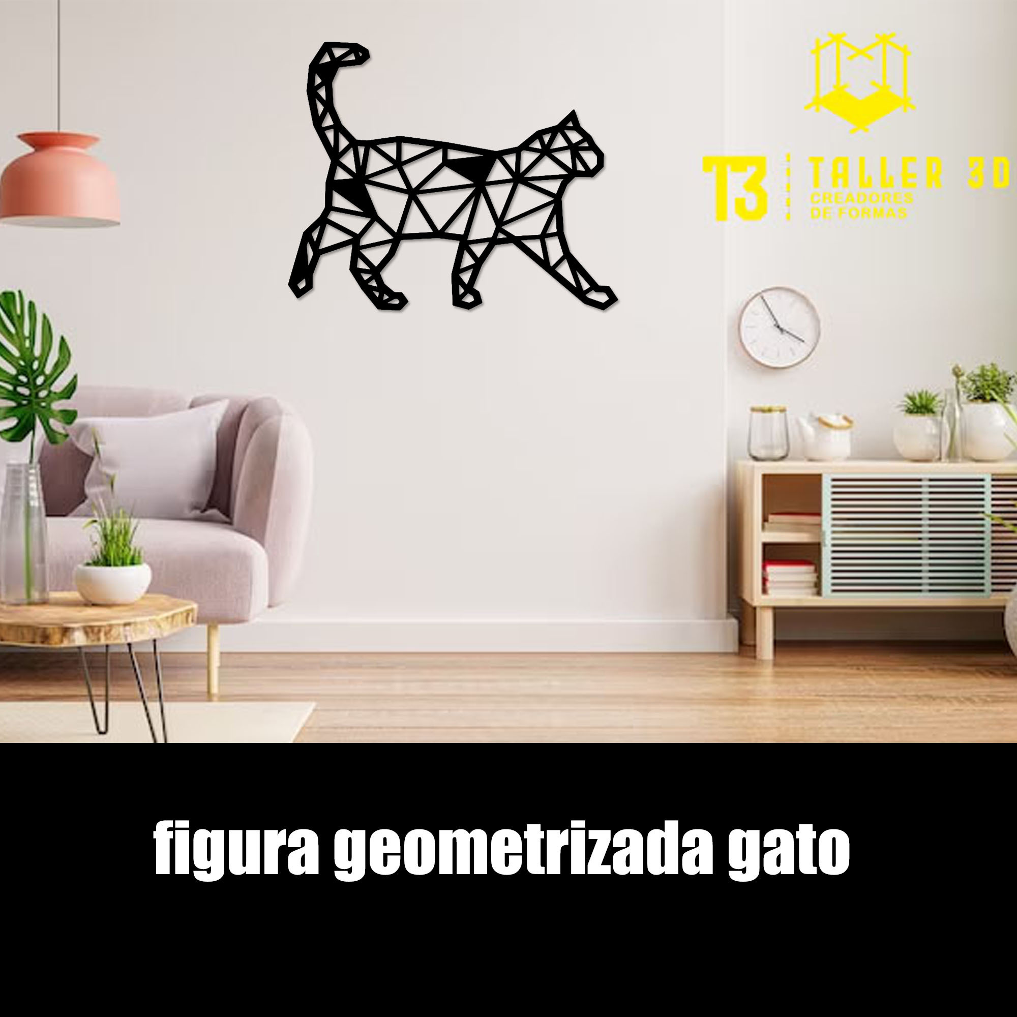 geometrico gatto decorazione immagine 3d 2d ender tavolo arte bellezza casa cenare camera geometria architettura 3D print model - Mito3D