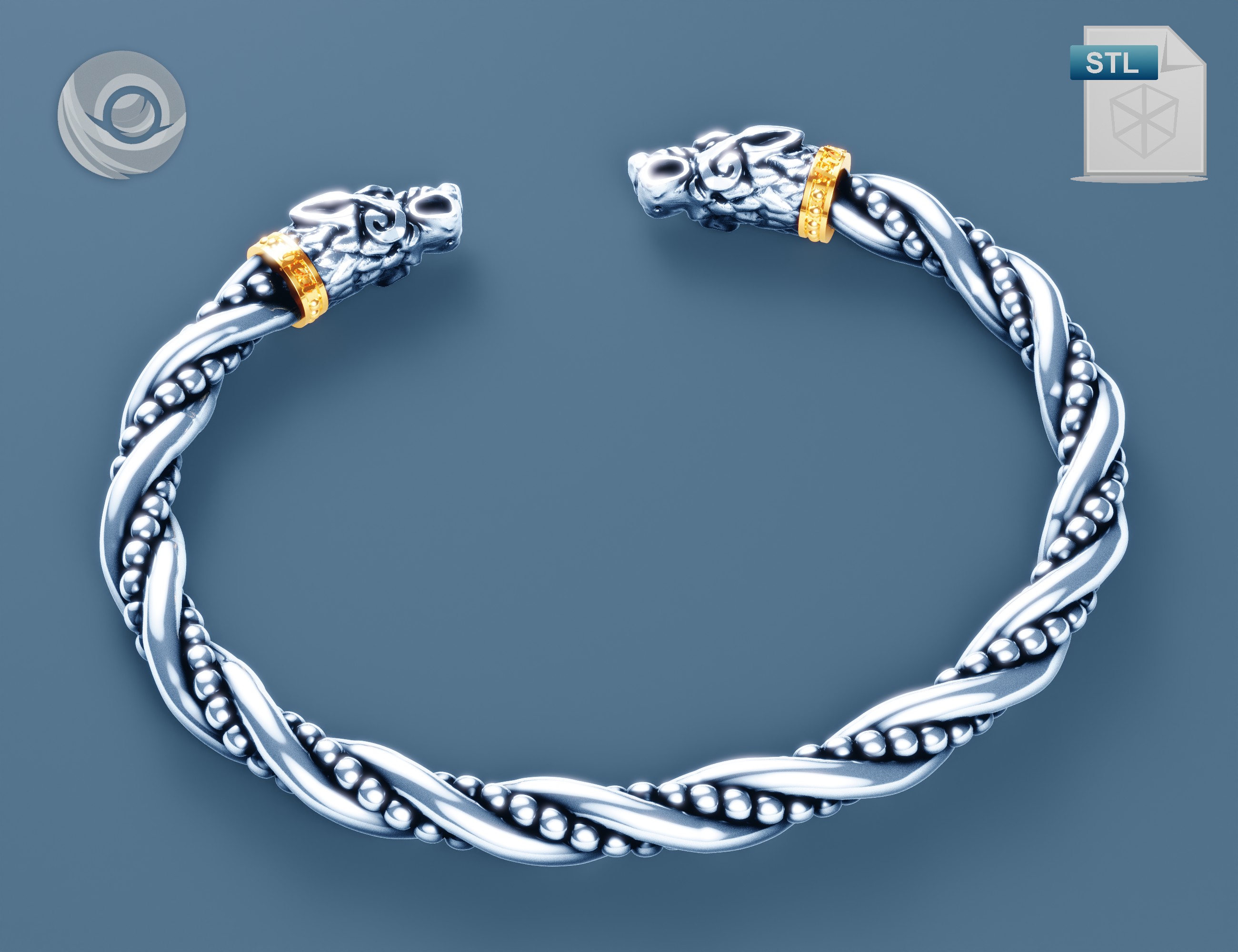 retour freki argent bande fenrir bracelet Ragnarok viking bijoux Thor loups bras bague hommes or stl fichier 3d impression imprimante dossiers nordique 3D print model - Mito3D