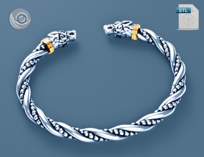geri freki silver band fenrir bracelet ragnarok viking jewelry thor's wolfs arm ring mens gold stl file 3d printing printer files nordic 3d print model - Mito3D