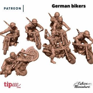 alemão motociclistas ww2 28mm jogo guerra ciclistas alemães estatueta Eskice miniatura 3d print model - Mito3D