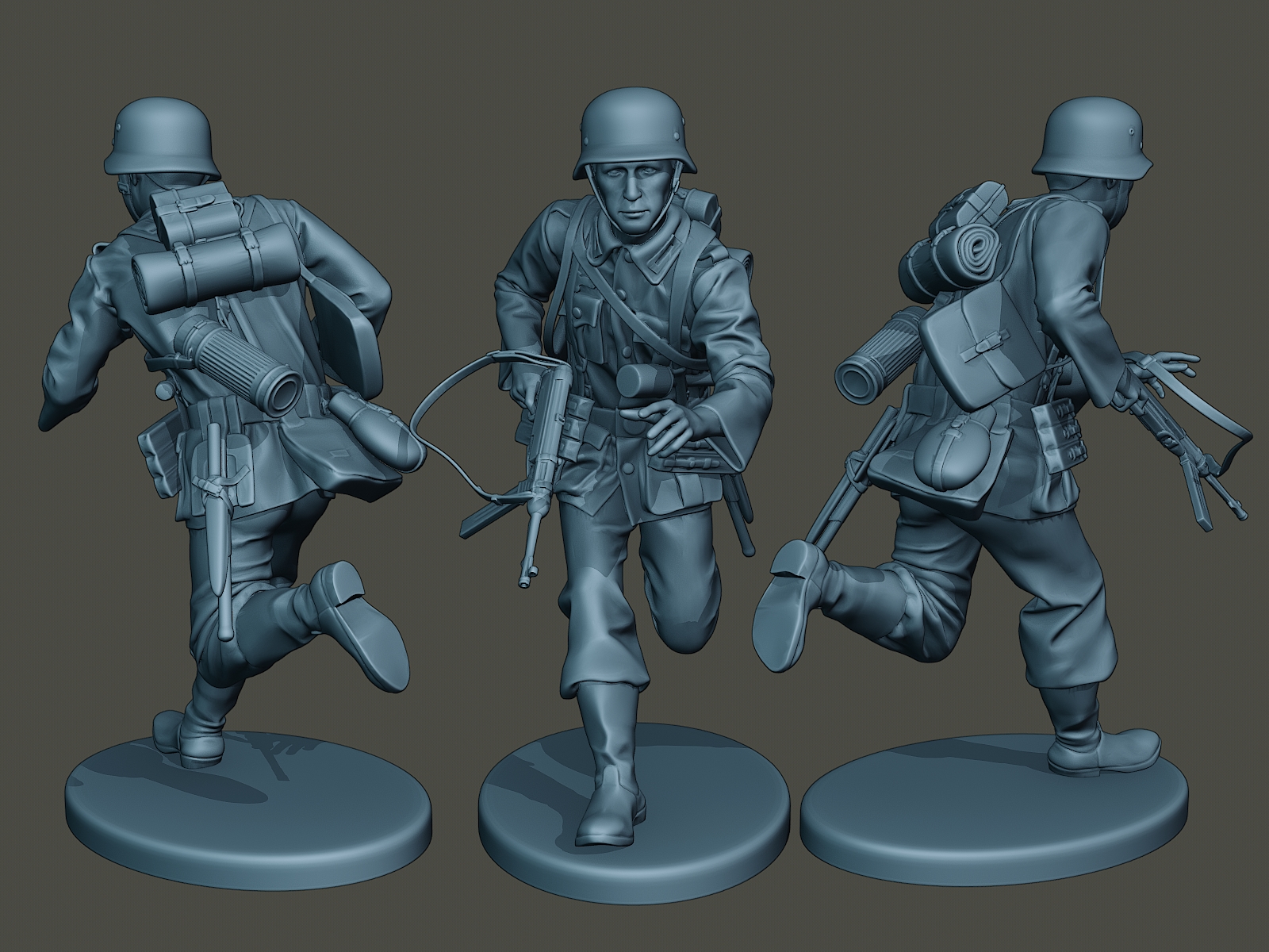 alemán soldado ww2 corriendo g2 juego hombre guerra acción miniatura figura escultura militar Ejército mp40 kar caminar eje metralleta nazi pistola ametralladora granada 3D print model - Mito3D