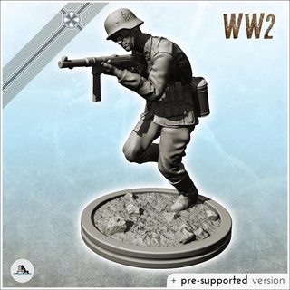 german storm trooper running mp38 3 - pre-supported version included germany eastern western normandy stalingrad berlin bulge wwii Game scenery figure statue miniatures resin character rpg terrain diaroma mini reich blitzgrieg ww2 second world war 3d print model - Mito3D