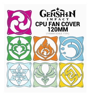 geshin impatto fan copertina guaina 120mm processore pc più fresco giocatore genshin logo giochi gpu Cryo dendro geo idro anemo pirotecnico elettro 3d print model - Mito3D