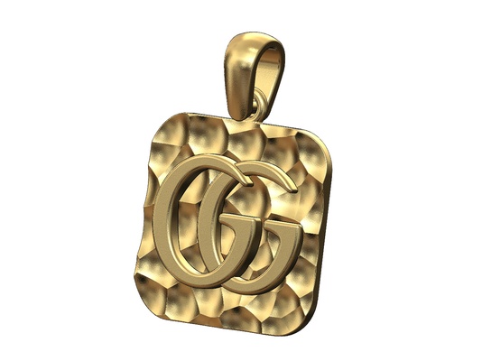 gg logo hammered coin pendant bail 3d print model fashion symbol jewellery printable texture faceted jewelry gold necklace charm vintage bracelet silver 3d print model - Mito3D