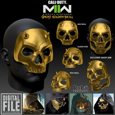 ghost gilded reaper bone chiller golden skull mask - call of duty modern warfare 2 warzone stl 3d print file cod mw2 simon riley mw3 halloween cosplay streamer airsoft 3d print model - Mito3D