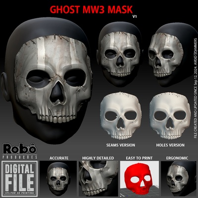 geist maske mw3 simon riley höchst genau stl modell 3d drucken datei mode anruf of pflicht modern krieg kriegsgebiet kabeljau mw2 cosplay schädel halloween airsoft streamer fantasma soldat 3d print model - Mito3D