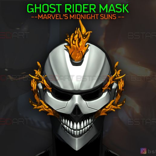 ghost rider helmet - marvel midnight suns art halloween head skull zombie ghostrider mask piraxis game sons midnightsons cosplay 3D print model - Mito3D