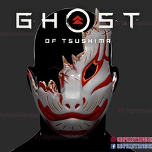 fantôme Tsushima Tomoe masque samouraï ninja démon jeu Jeu cosplay casque Halloween oni kitsune Japon 3d print model - Mito3D