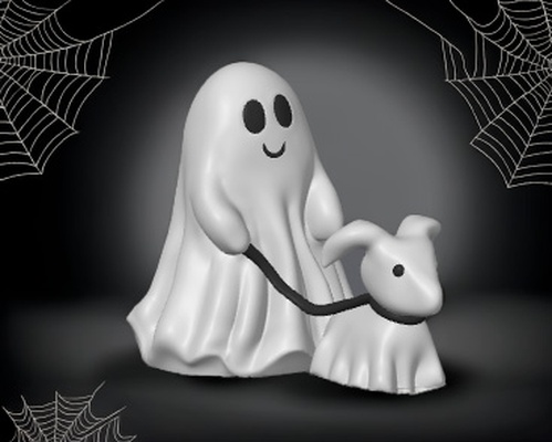 ghost walking dog halloween cute spooky haunted decor 3d print model - Mito3D