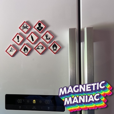 ghs danger pictogramme frigo aimants pack accueil maison aimant congélateur amusement cuisine remarques titulaire soutien animal ninja décor étoile rappel minimaliste 3d print model - Mito3D