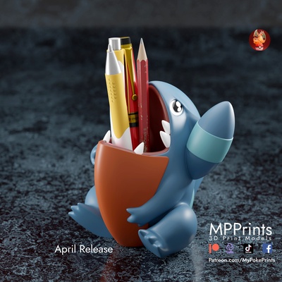 gible pen holder - support free multimaterial fdm home pikachu storage bulbasaur squirtle eevee umbreon mewtwo mew scarlet violet snapprint irnkman mypokeprint dragon gengar charmander charizard 3d print model - Mito3D