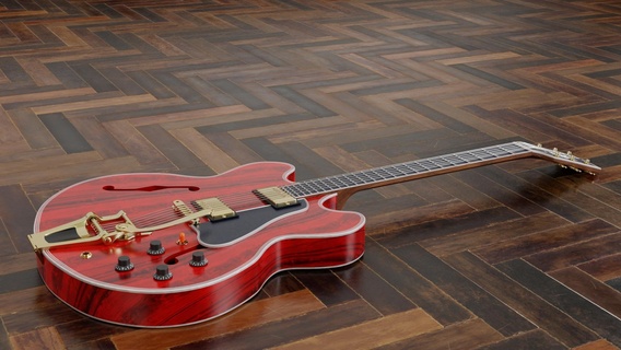 Gibson 335 guitarra hueco cuerpo red eléctrico deporte pasatiempo musical instrumento Deportes música regreso futuro bttf volveralfuturo Martinmcfly 3d print model - Mito3D