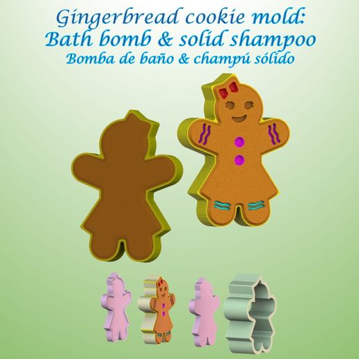 gingerbread cookie 2 mold bath bomb solid shampoo molds mould press christmas cute 3D print model - Mito3D