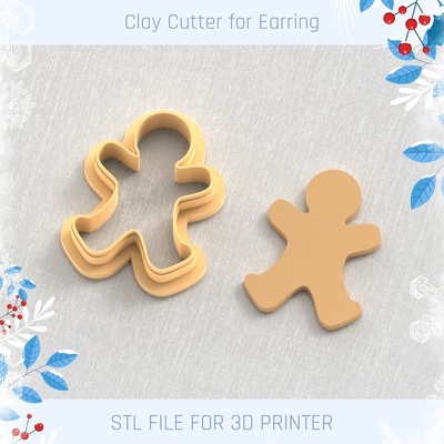 gingerbread man clay cutter winter earring cutters christmas mini 3 sizes polymer tool jewellry holiday 3d print model - Mito3D