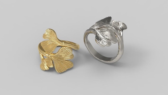 ginkgo ring Jewelry silver gold design jewell jewelry 3d print model - Mito3D