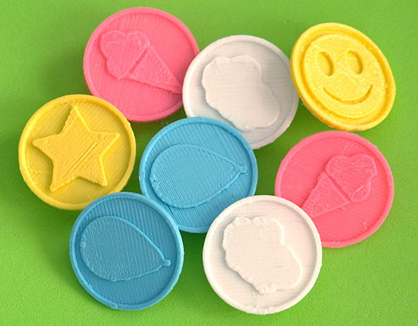 giova's happy badges Art badge balloon cloud flower heart icecream smile star coins 3D print model - Mito3D