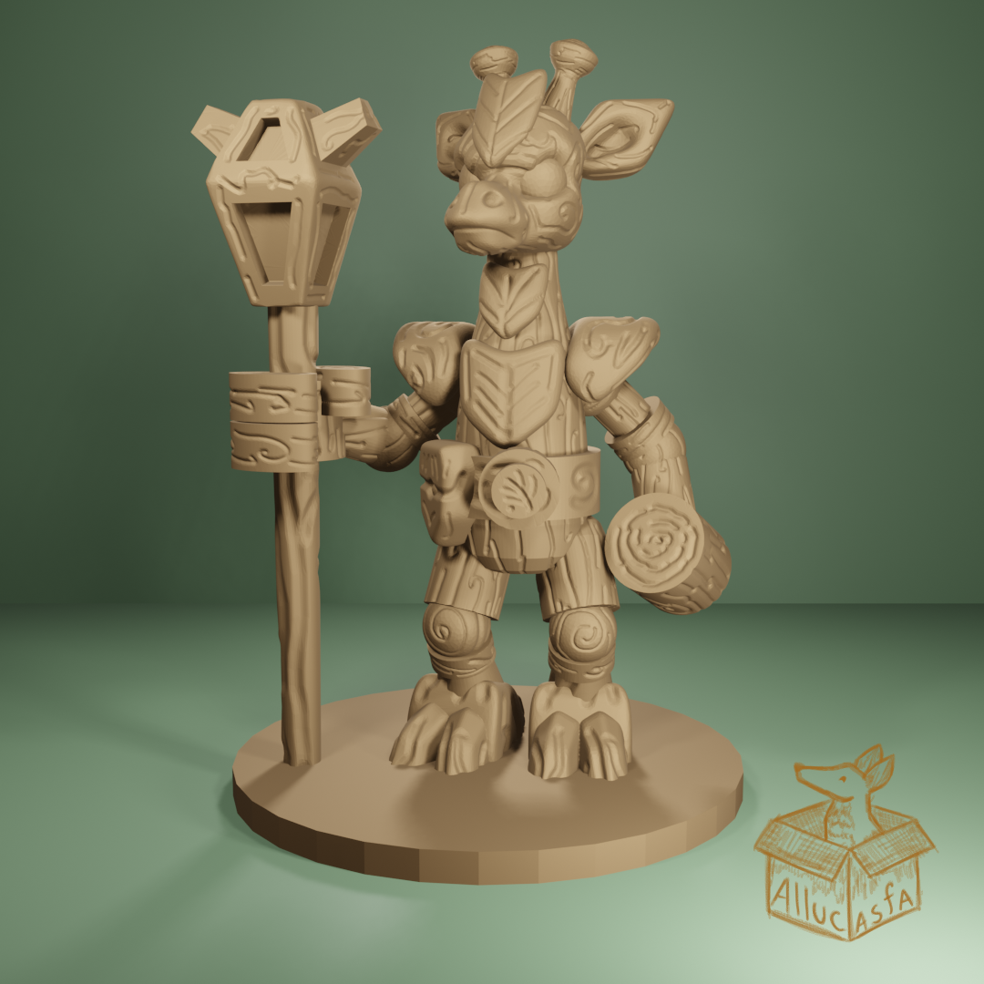 girafa guardião madeira tribo jogos pedra rocha gema jóia rpg miniatura tampo mesa personagem bosque soldado musgo registro árvore floresta 3D print model - Mito3D