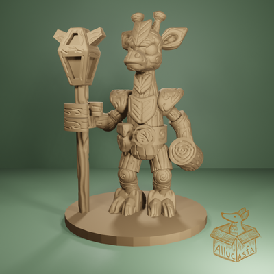 giraffe guardian wood tribe game stone rock gem jewel rpg miniature tabletop character woodland soldier moss timber log tree forest 3d print model - Mito3D